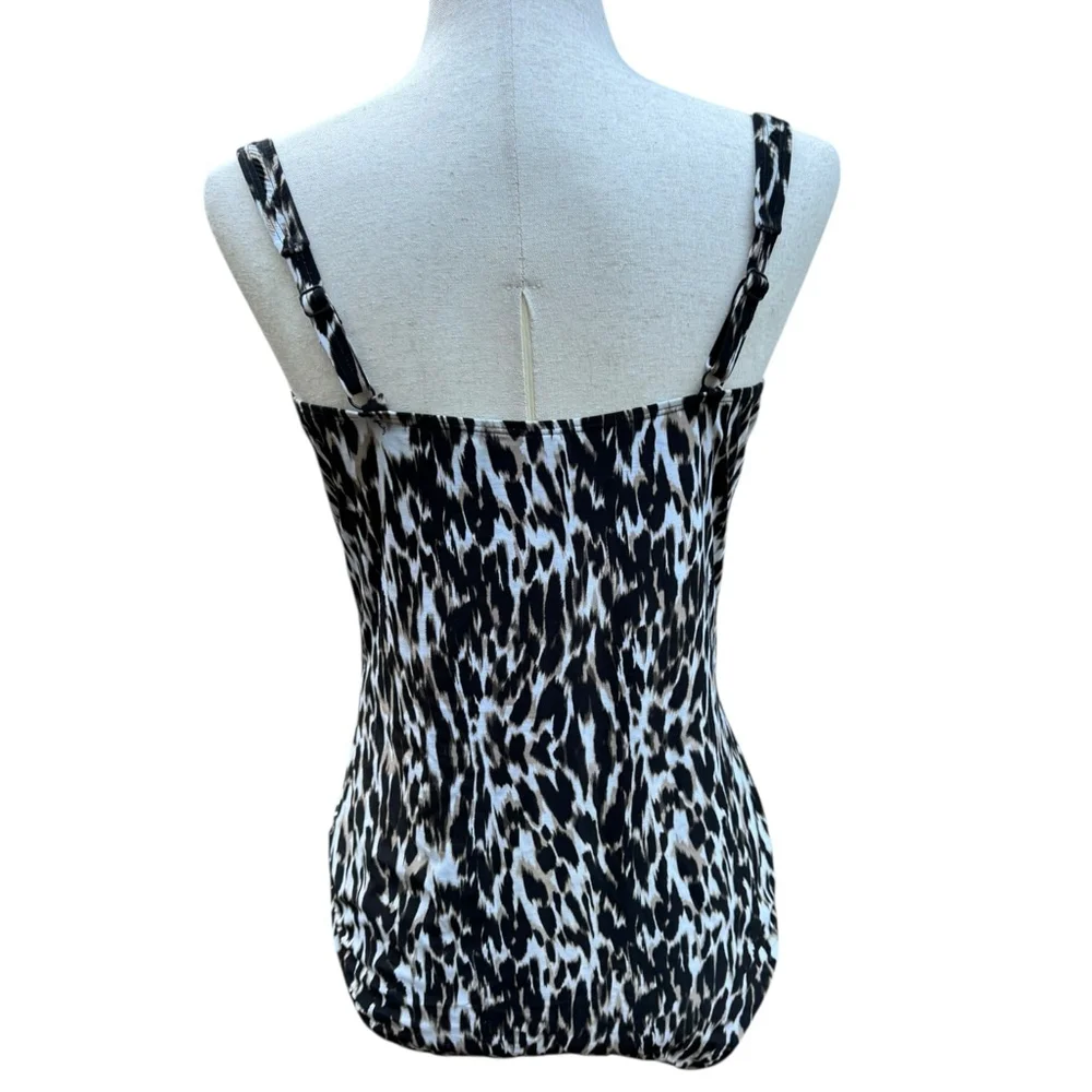 Nip Tuck Swim One Piece Swimsuit US 12 | Black White Ruched Animal Print - Picture 4 of 7